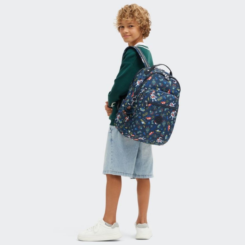 mochila kipling seoul lap estampado marinho 2