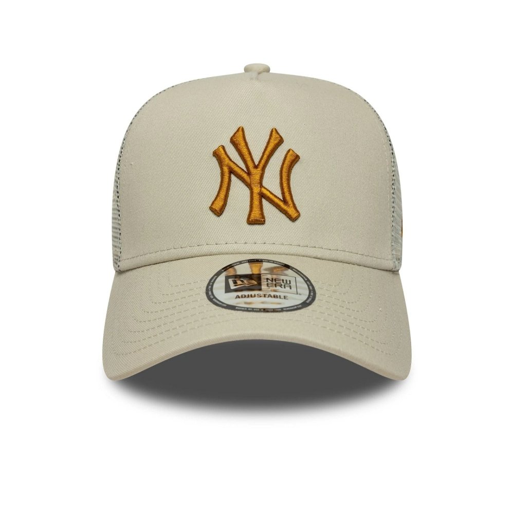 bone new era new york yankees mlb 9forty a-frame trucker bege traseiro