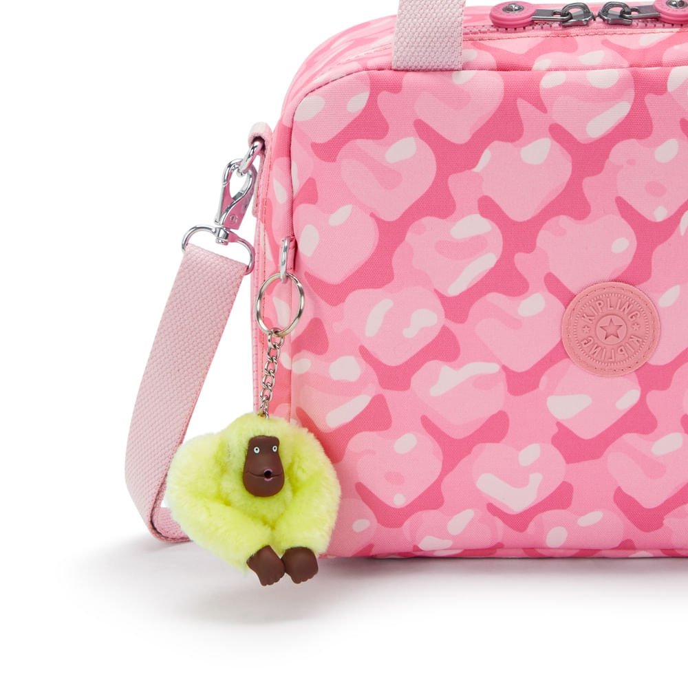 lancheira kipling miyo estampado rosa aberta