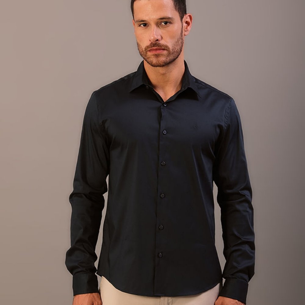 camisa calvin klein manga longa slim basica marinho 3