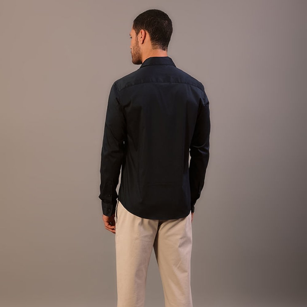 camisa calvin klein manga longa slim basica marinho 1