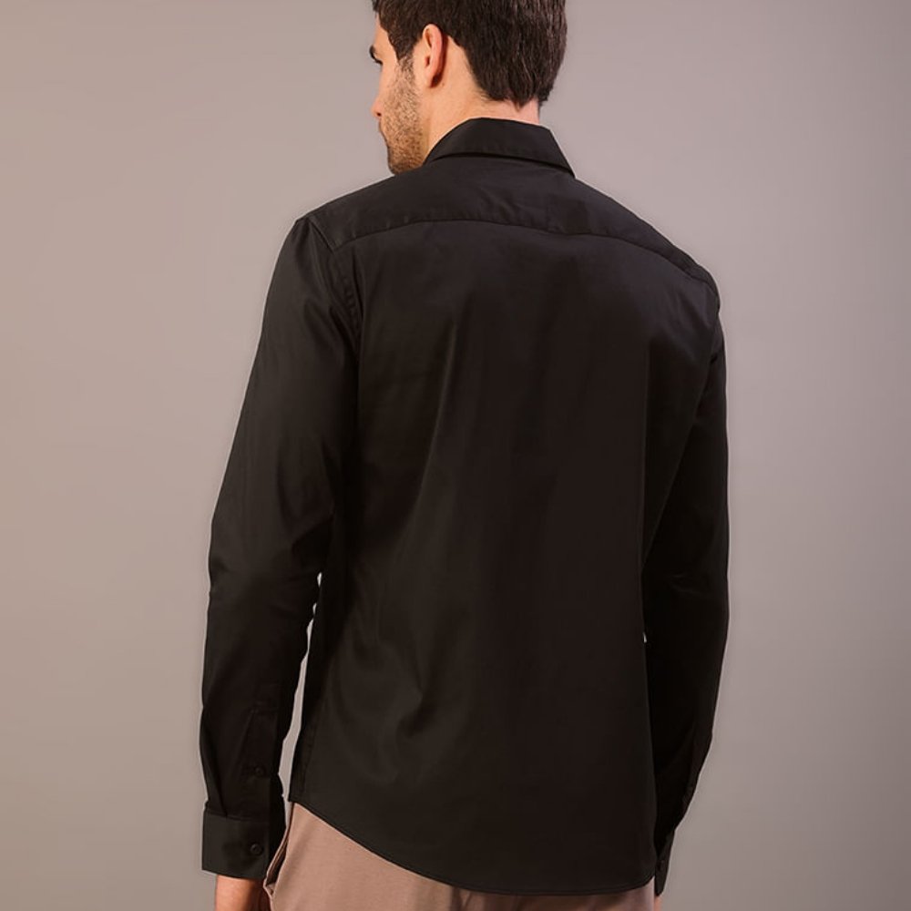 camisa calvin klein manga longa slim basica preta 1