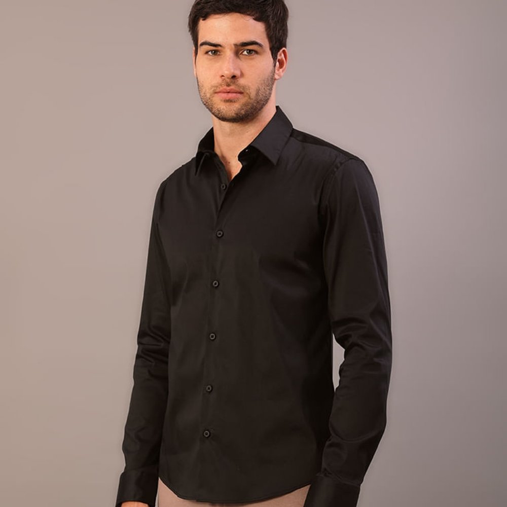 camisa calvin klein manga longa slim basica preta 3