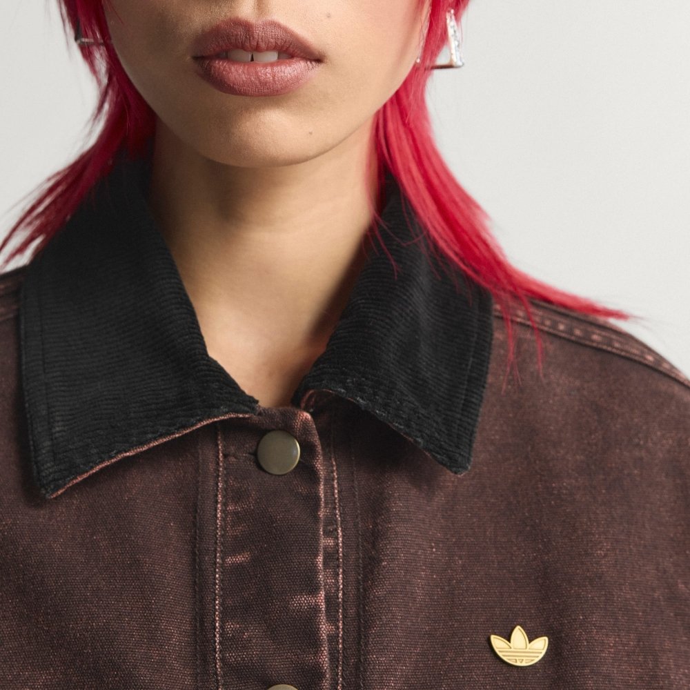 jaqueta adidas canvas tracktop marrom vista lateral